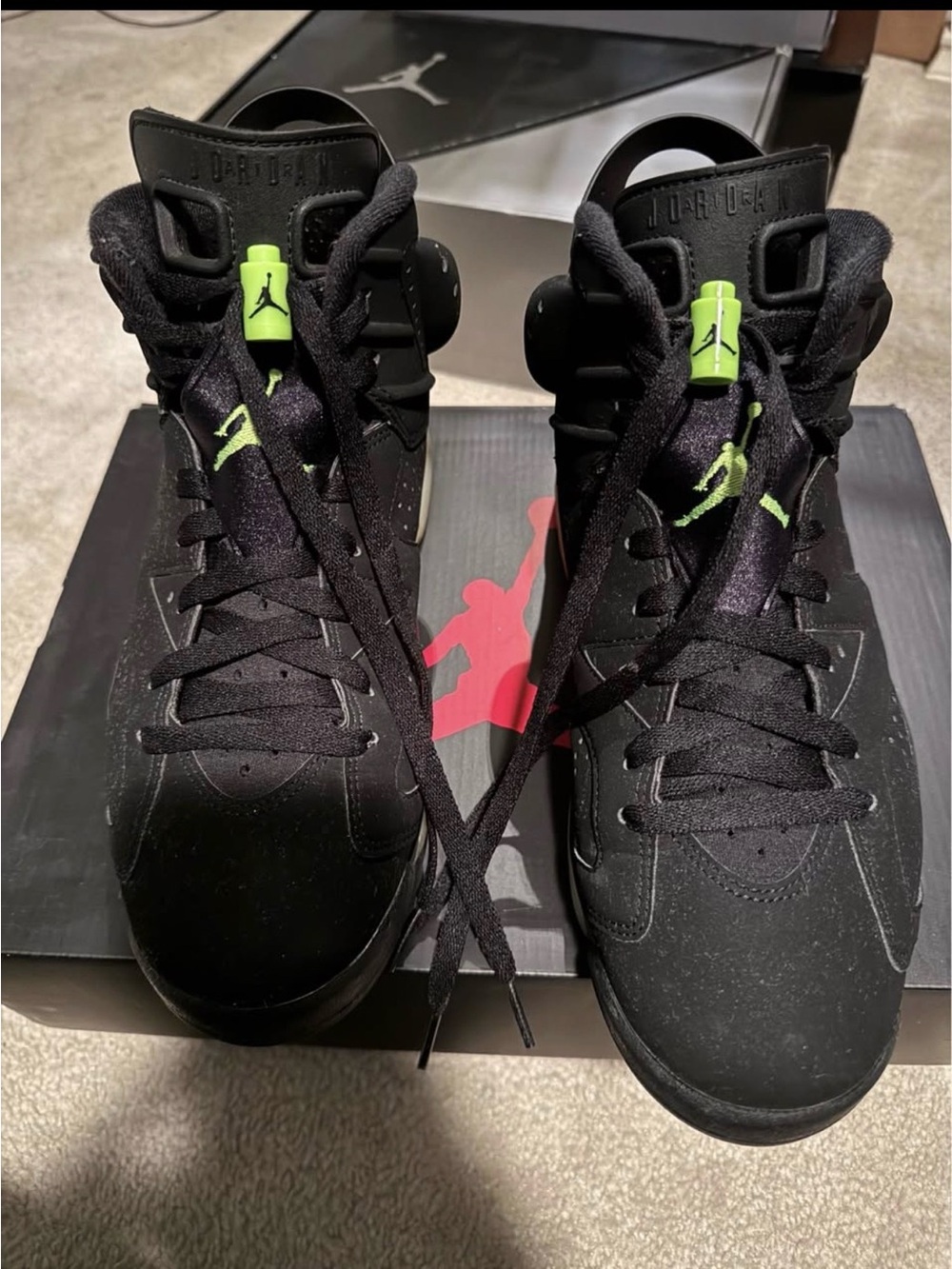 Jordan 6’s Retros with Neon Green Jumpman Accents